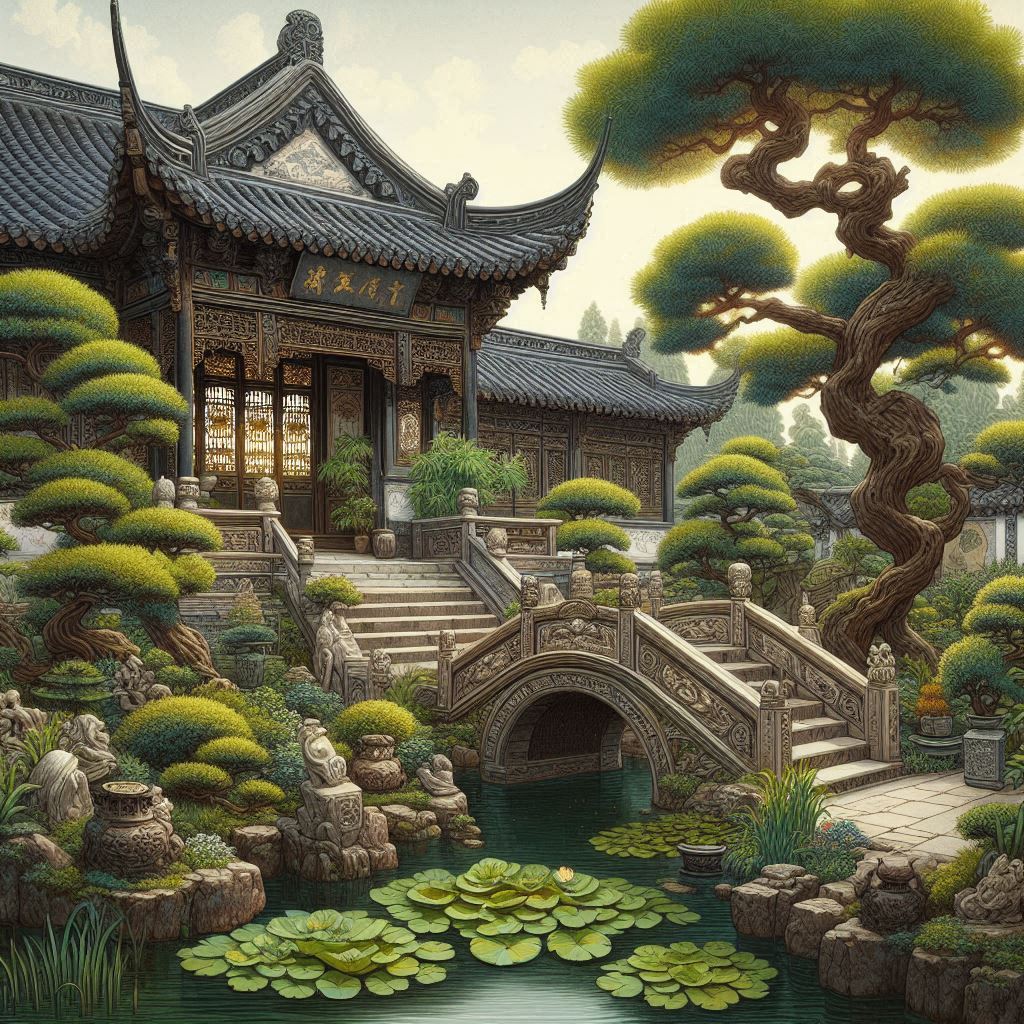 guilin garden with bridge